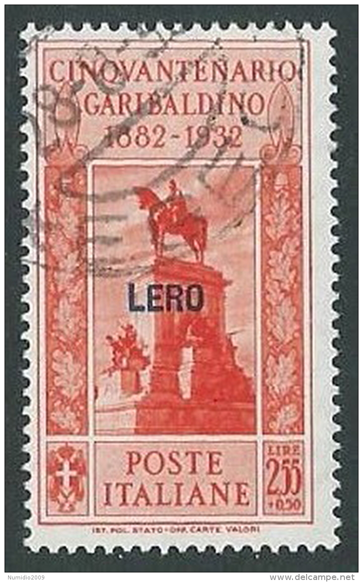 1932 EGEO LERO USATO GARIBALDI 2,55 LIRE - U26-10 - Ägäis (Lero)