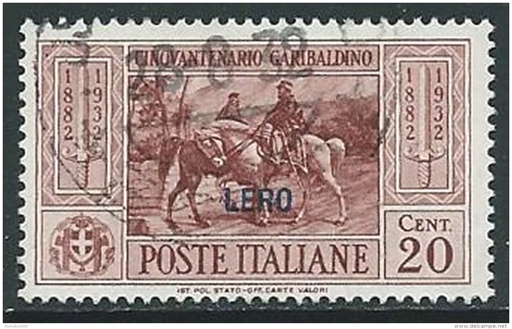 1932 EGEO LERO USATO GARIBALDI 20 CENT - U27 - Ägäis (Lero)