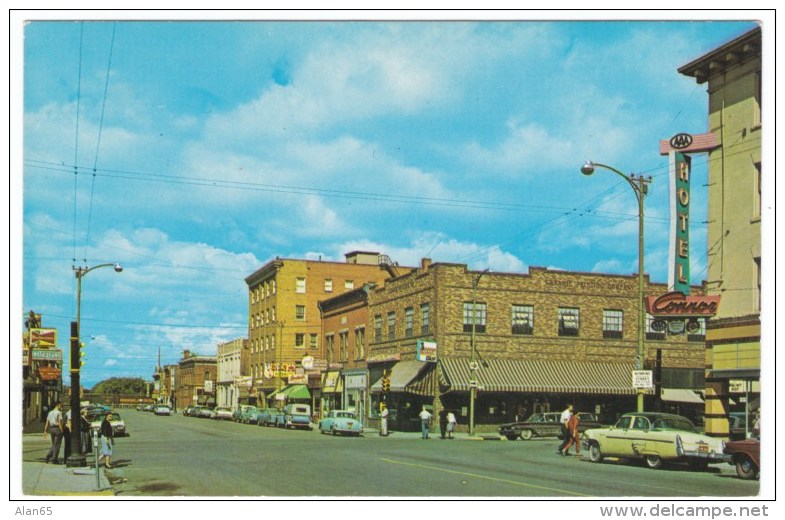 Laramie Wyoming, Grand Avenue Street Scene, Business District, Conor Hotel, Auto, C1950s Vintage Postcard - Laramie