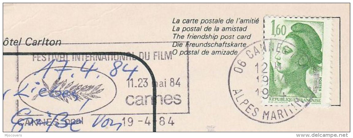 1984 Cover CANNES INTERNATIONAL FILM FESTIVAL Slogan FRANCE Postcard Movie Cinema Stamps - Covers & Documents