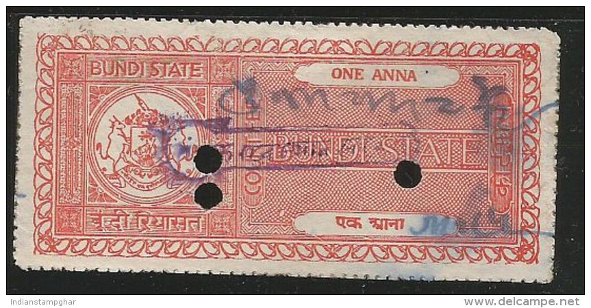 BUNDI State One Anna Perforated Court Fee Type 12 K&M, As Per Scan  Inde Indien India Fiscaux Fiscal Revenue - Bundi