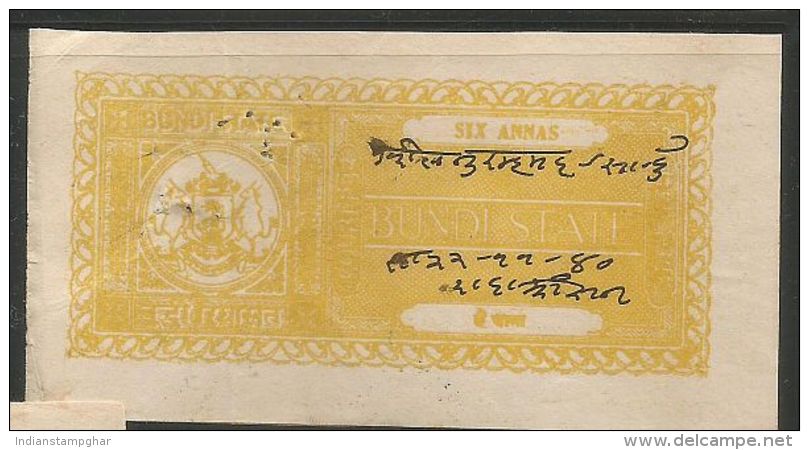 BUNDI State Six Anna Yellow Court Fee Type 12 K&M, As Per Scan  Inde Indien India Fiscaux Fiscal Revenue - Bundi