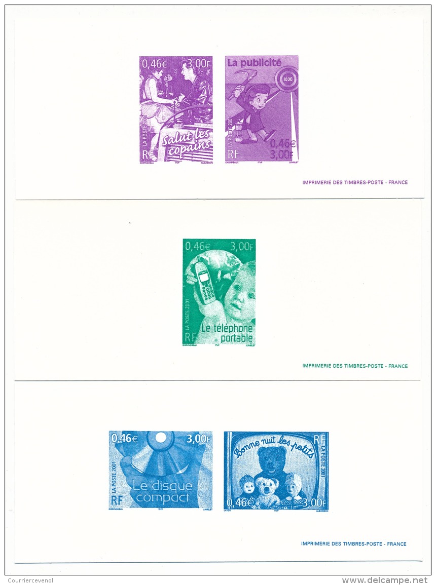 FRANCE - 3 Gravures "Le Siècle Au Fil Du Timbre" 2001 - 3 Timbres Au Verso Obl Premier Jour Marseille - Luxeproeven