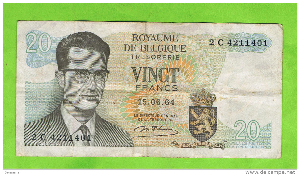 20 Frank, Koninkrijk België, 15.06.64 Goede Staat - Andere & Zonder Classificatie