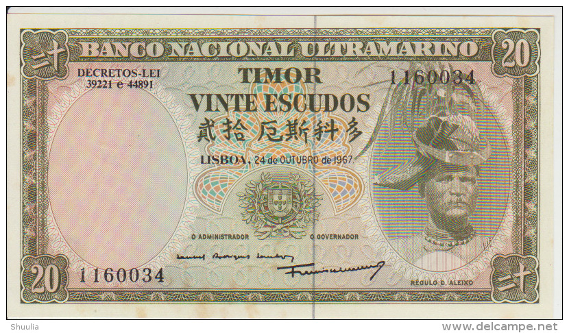 Timor 20 Escudos 1967 Pick 26 UNC - Timor