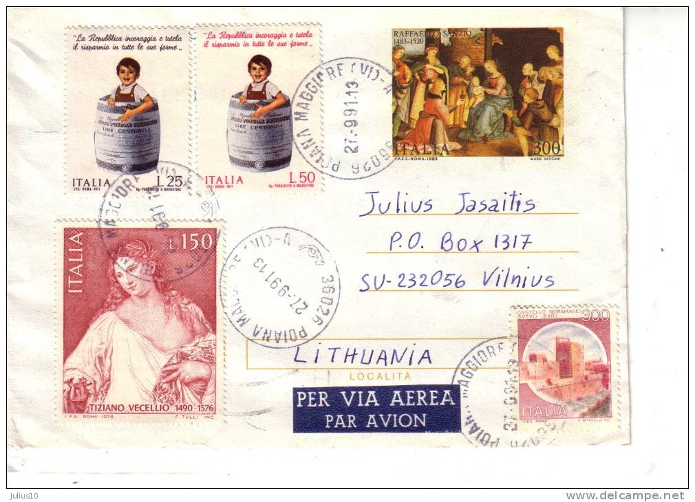 Cover  Brief  Lettre Italy 1993 Cover Sent To Lithuania Painting #9161 - Interi Postali