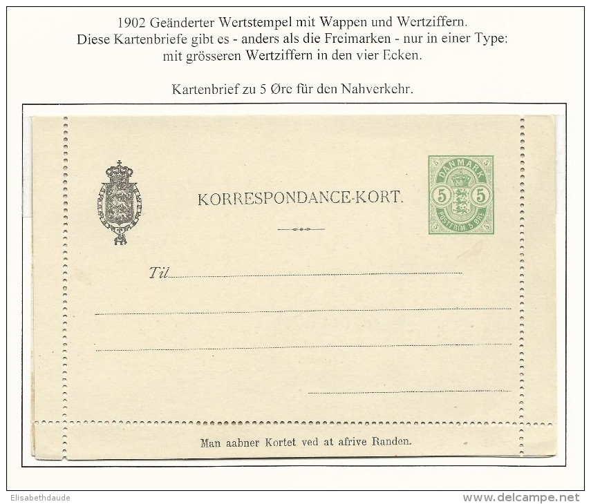 DANEMARK - 1902 - MICHEL Nr. K14 - CARTE-LETTRE ENTIER POSTAL NEUVE - Interi Postali