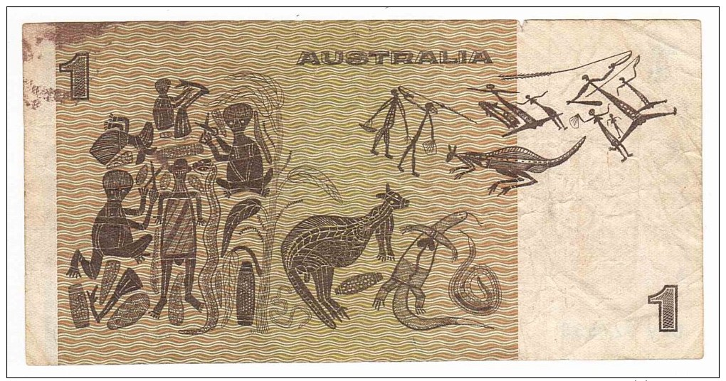 Australian One Dollar ($1) Paper Bank Note - Johnston/Stone - Serial DLV927539 - Circulated/Used - 1974-94 Australia Reserve Bank (paper Notes)