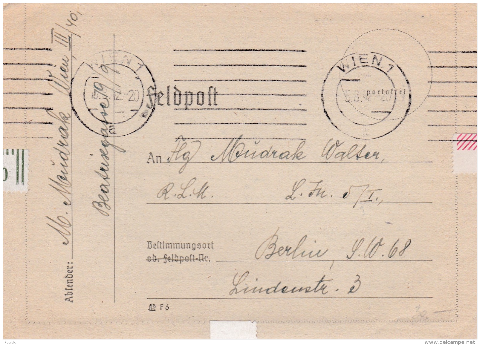 Feldpost WW2: To Reichsluftfahrtsministerium In Berlin P/m Wien 1 5.3.1942 - Letter Inside  (G84-18) - Militaria