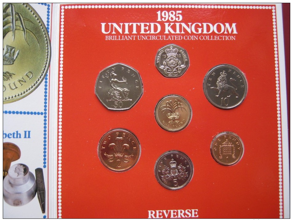 UK Great Britain 1985 7 Coin BUNC Set 1 Penny - 1£ Pound Royal Mint Sealed Pack - Mint Sets & Proof Sets