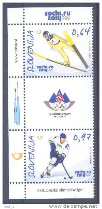 New Neu Slovenia Slovenie Slowenien 2014 Olympic Games Sochi Olympische Spiele; Hockey; Ski Jumping Set + Label MNH - Winter 2014: Sotschi