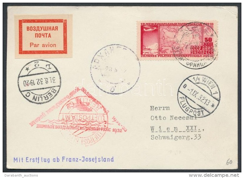 1932 Légiposta LevelezÅ‘lap Bécsbe / Airmail Cover To Wien 'Mit Erstflug Ab Franz-Josefland' - Other & Unclassified