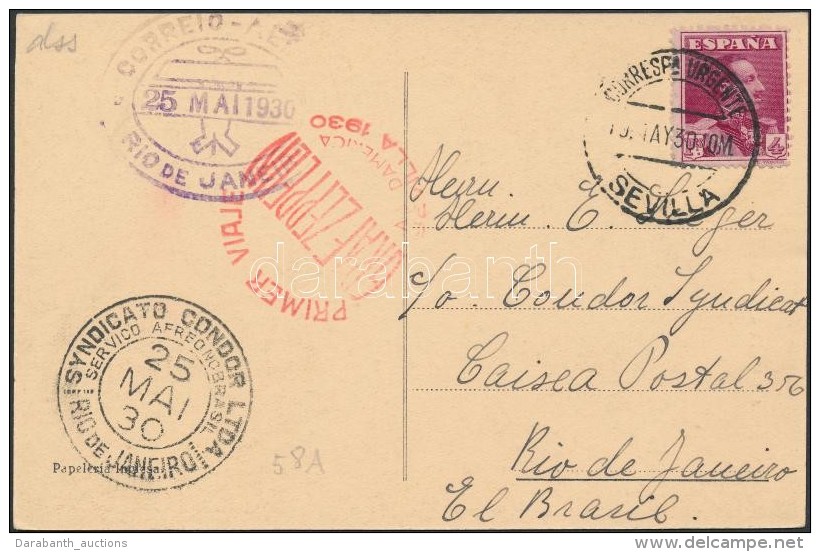 1930 Zeppelin Képeslap Brazíliába / Zeppelin Postcard To Rio De Janeiro 'SEVILLA' - Other & Unclassified