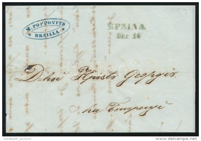 1854 Levél Brailából Zöld Bélyegzéssel Bukarestbe / Cover From Braila With... - Other & Unclassified