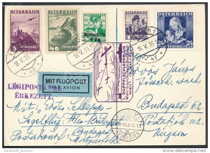 1936 ElsÅ‘ Páros Vontató Repülés Légi Levlap Budapestre / Special Flight Airmail... - Other & Unclassified