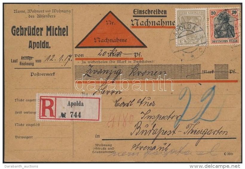 1916-1917 3 Db Ajánlott Utánvételes LevelezÅ‘lap / 3 Registered C.O.D. Postcards 'APOLDA' -... - Other & Unclassified
