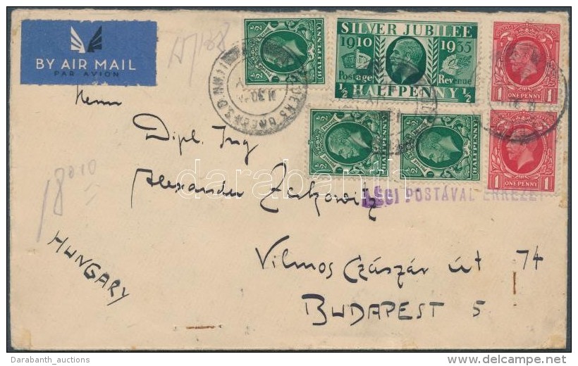 1936 Légi Levél Londonból Budapestre 3 X Mi 175 + 2 X 176 + 189 Bélyegekkel / Airmail... - Other & Unclassified