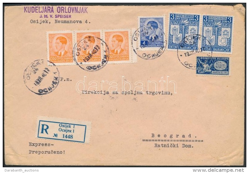 1940 Ajánlott Távolsági Levél / Registered Domestic Cover 'OSIJEK' - Beograd - Other & Unclassified