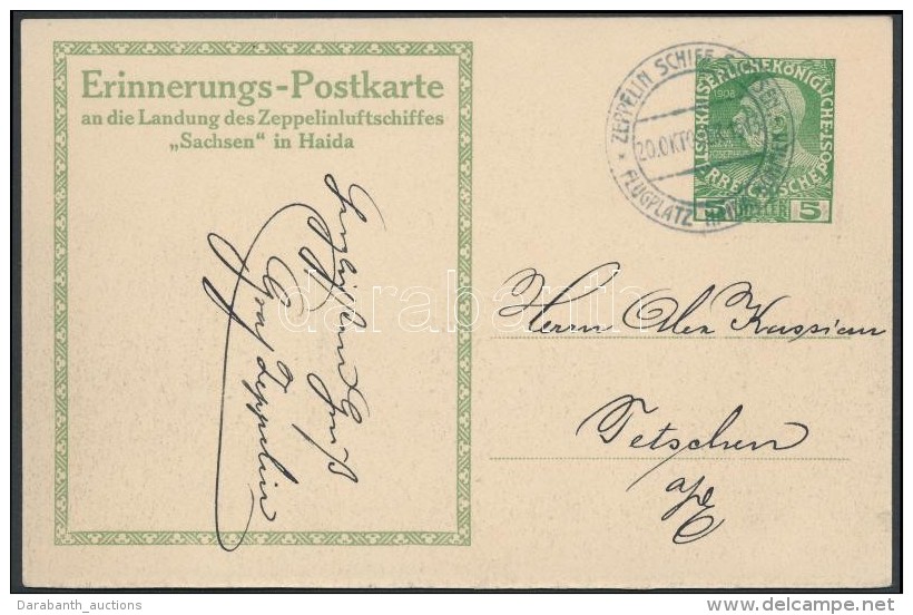 1913 Zeppelin Díjjegyes Képeslap / Zeppelin PS-card 'ZEPPELIN SCHIFF SACHSEN / FLUGPLATZ HAIDA... - Other & Unclassified