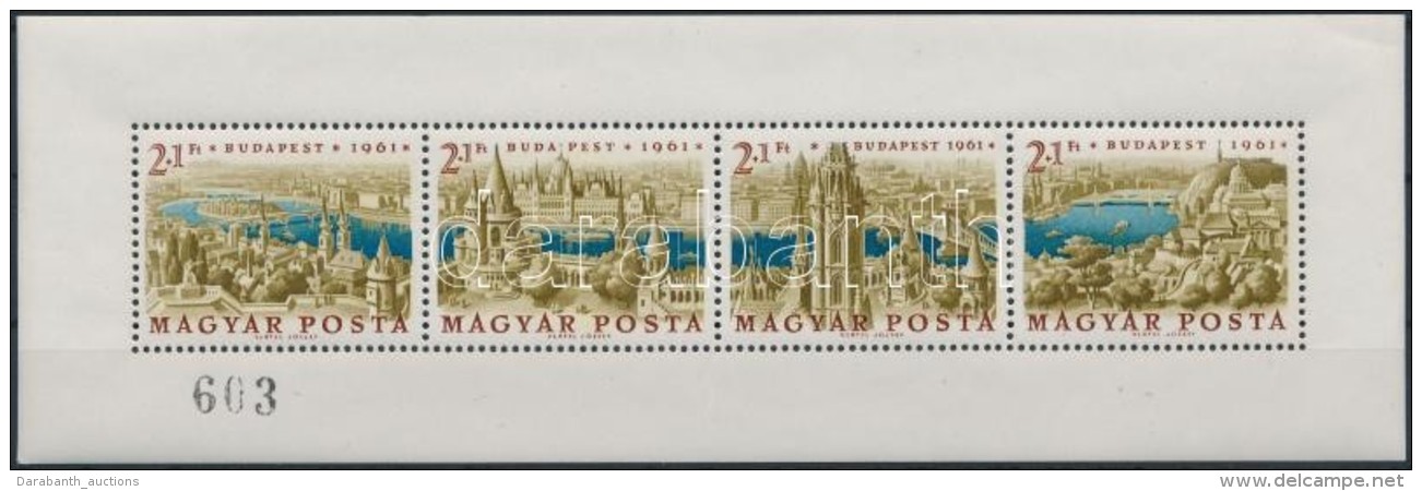 ** 1961 Bélyegnap 34. Budapest Panoráma Blokk (90.000) / Mi 1789-1792 Block (ráncok / Creases) - Other & Unclassified