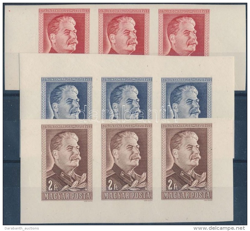 ** 1949 Sztálin (I.) Vágott  Sor 3-as Csíkban (18.000) / Mi 1066-1068  Imperforate Stripe Of 3 - Other & Unclassified