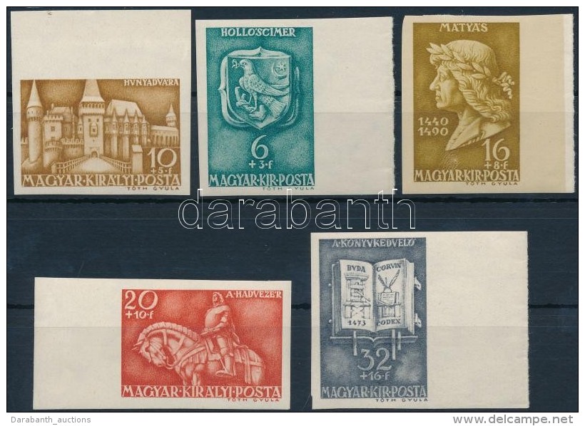 ** 1940 Mátyás Király Vágott Sor (60.000) / Mi 633-637 Imperforate Set - Other & Unclassified