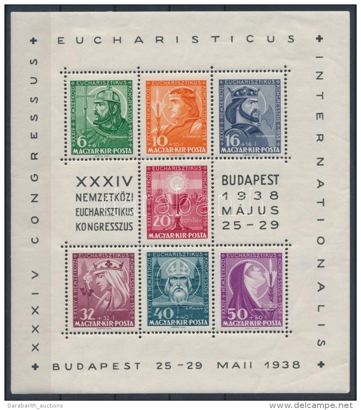 * 1938 Eucharisztikus Blokk, A 20f A TervezÅ‘ Neve Nélkül (100.000) / Mi Bl 3 Without Designer's Name... - Other & Unclassified