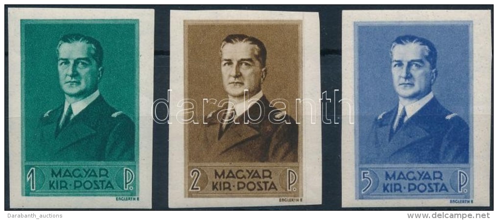 ** 1938 Kormányzói Arcképsor (I.) Vágott Sor (80.000) / Mi 565-567 Imperforate Set - Other & Unclassified