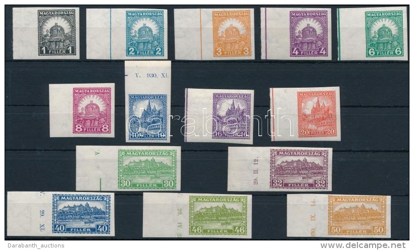 ** 1927 PengÅ‘-fillér (II.) ívszéli Vágott Sor (60.000) / Mi 441-454 Imperforate Margin... - Other & Unclassified