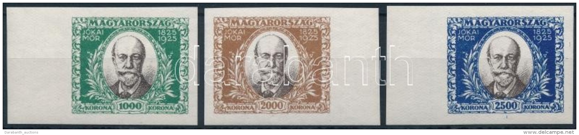 ** 1925 Jókai Mór (I.) ívszéli Vágott Sor (18.000) / Mi 398-400 Imperforate Set... - Other & Unclassified