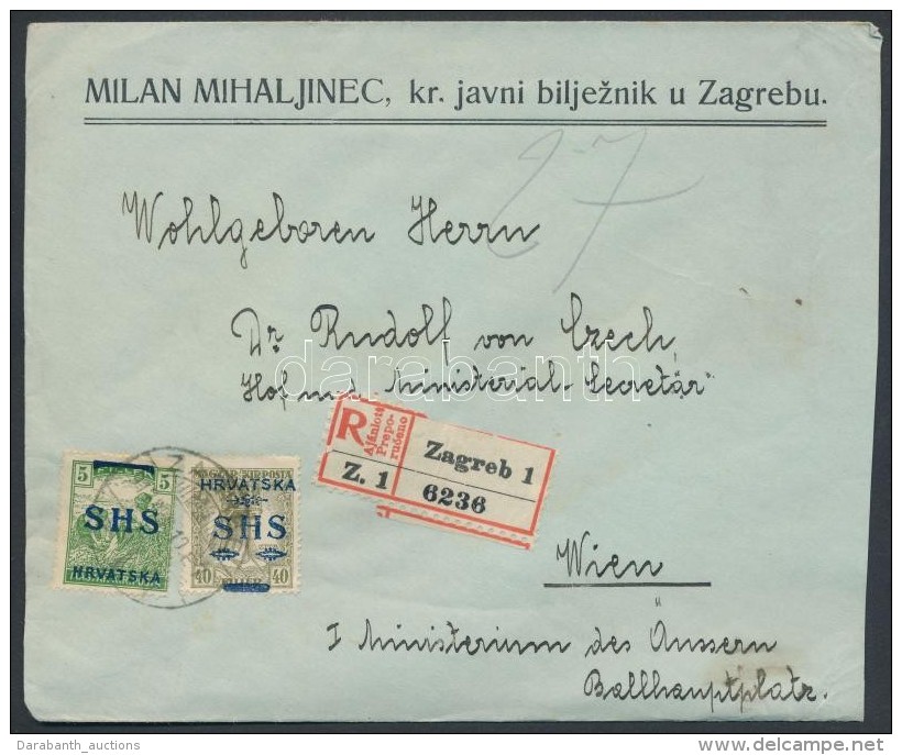 SHS 1919 Ajánlott Levél Zágrábból Bécsbe / Registered Cover From Zagreb... - Other & Unclassified