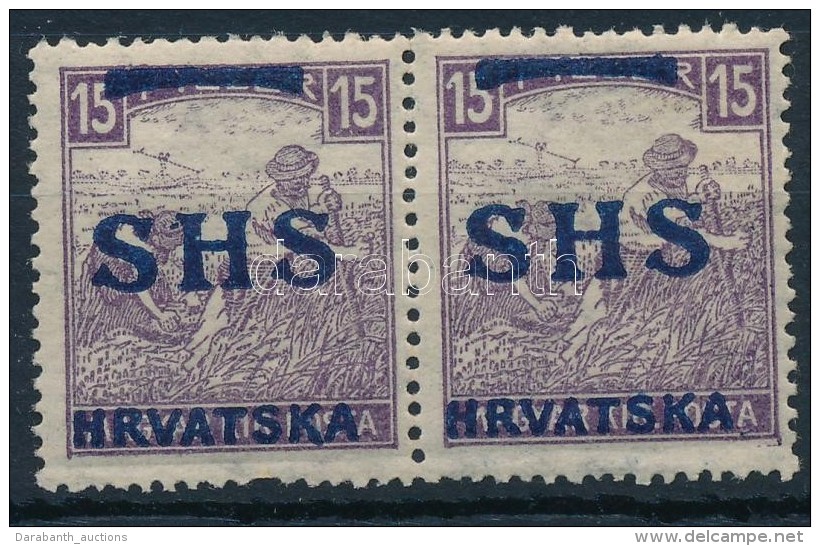 ** SHS 1918 Fehérszámú Arató 15f Pár (44.000) / Mi 60 Pair Signed: Bodor... - Other & Unclassified