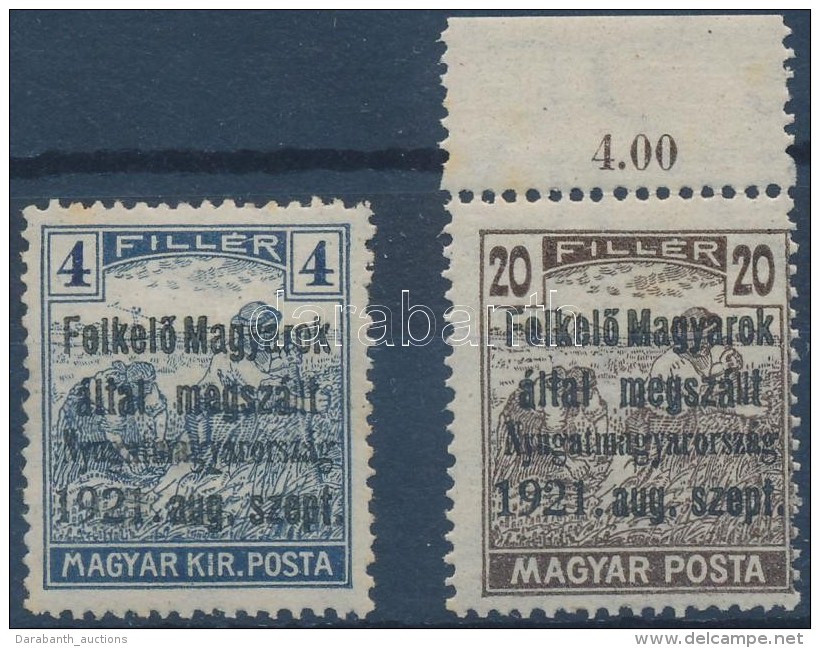 ** Nyugat-Magyarország I. 1921 Kiadatlan Arató 4f és Magyar Posta 20f / 4f, 20f Proof. Signed:... - Other & Unclassified