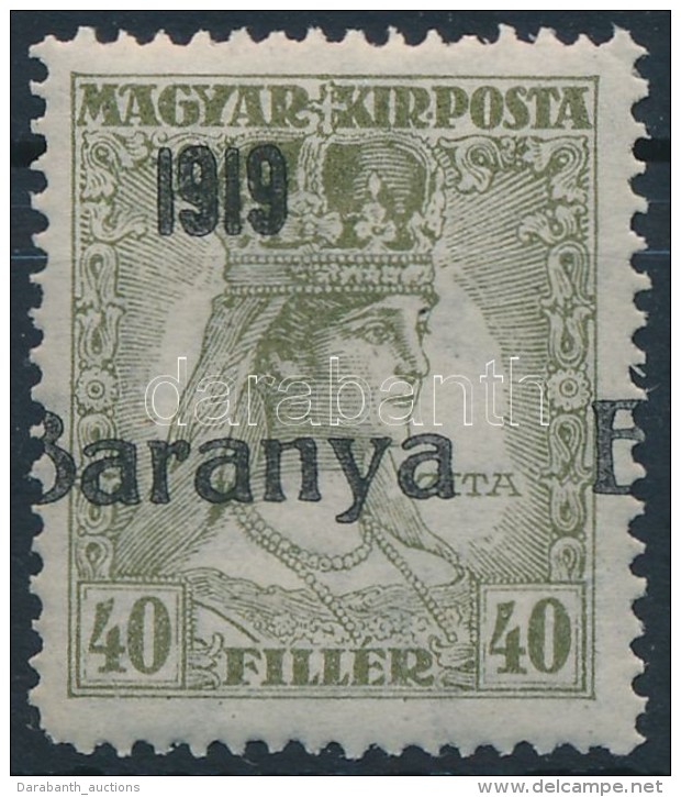 ** Baranya I. 1919 Zita 40f Eltolódott Fekete Felülnyomással (12.000) / Mi 38 With Shifted Black... - Other & Unclassified