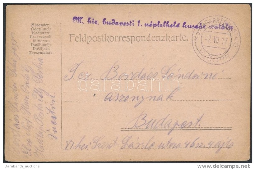 1917 Tábori Posta LevelezÅ‘lap / Field Postcard 'M.kir. Budapesti 1. NépfelkelÅ‘ Huszár... - Other & Unclassified