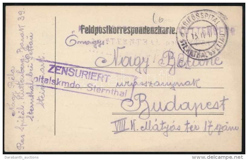 1917 Tábori Posta LevelezÅ‘lap / Field Postcard 'Kriegsspital Sternthal B. Pettau' + 'Zensuriert... - Other & Unclassified