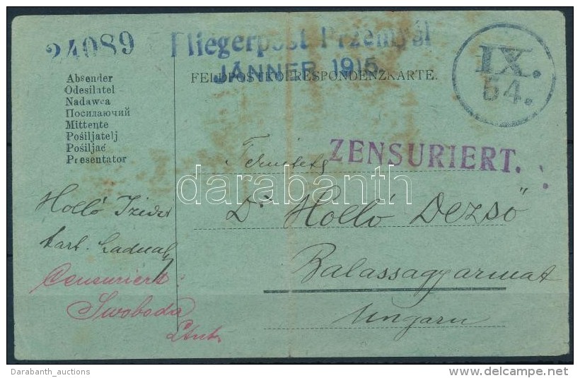 1915 Cenzúrás Tábori Postai LevelezÅ‘lap / Censored Field Postcard 'FLIEGERPOST Przemysl... - Sonstige & Ohne Zuordnung