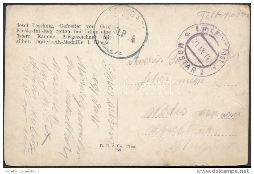 1914 Tábori Posta Képeslap / Field Postcard 'K. Und K. MILITPOST / MOSTAR 1 D' - Other & Unclassified