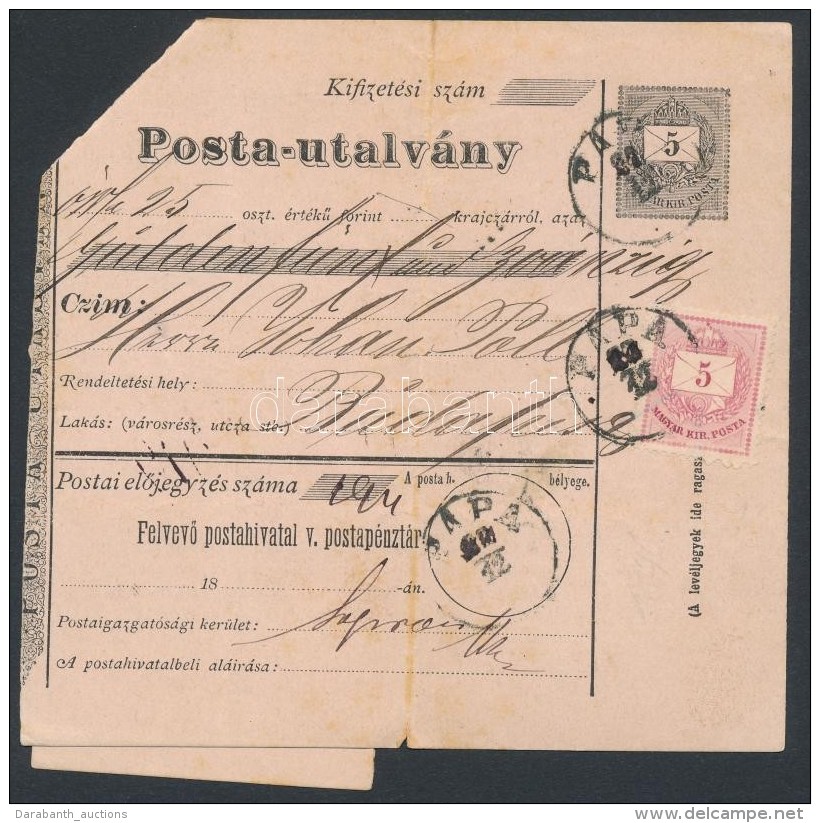 1876 Posta-utalvány Feladóvevénnyel, Szelvénnyel 5kr... - Other & Unclassified