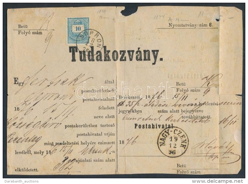 1876 Tudakozvány Darab Színesszámú 10kr Bérmentesítéssel / Mi 19... - Other & Unclassified