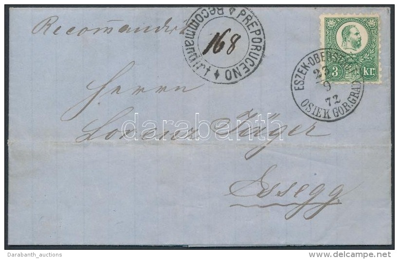 1872 Réznyomat 3kr Helyi Ajánlott Levélen, Hátoldali 5kr Hiányzik / Mi 9 On... - Other & Unclassified