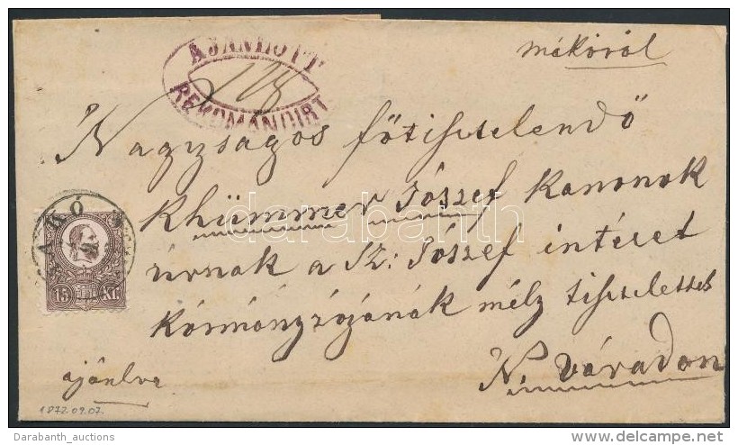 1872 Réznyomat 15kr Ajánlott Levélen / Mi 12 On Registered Cover 'MAKÓ CSANÁD M'... - Other & Unclassified