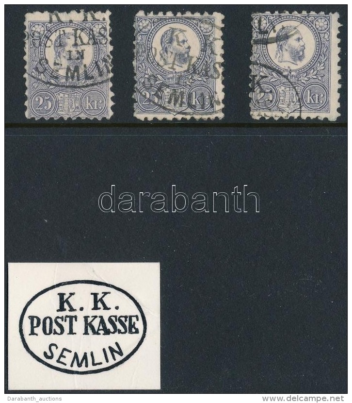 O 1871 3 Db Réznyomat 25kr  / 3 X Mi 13 Ovális/oval 'K.K. POST KASSE SEMLIN' - Other & Unclassified