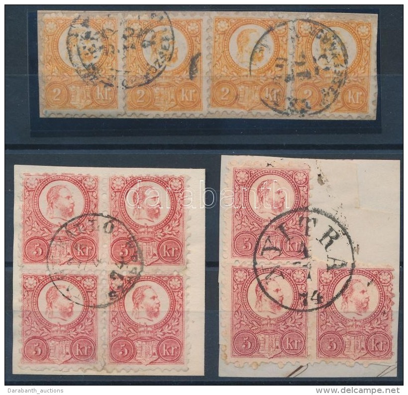 1871 3 Réznyomat Kivágás: 4x2kr, 5kr Hármas Ill. Négyestömb / 3 Cuttings... - Sonstige & Ohne Zuordnung