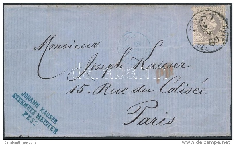 1869 25kr Levélen / On Cover 'PEST / DÉL UTÁN' - Paris - Other & Unclassified