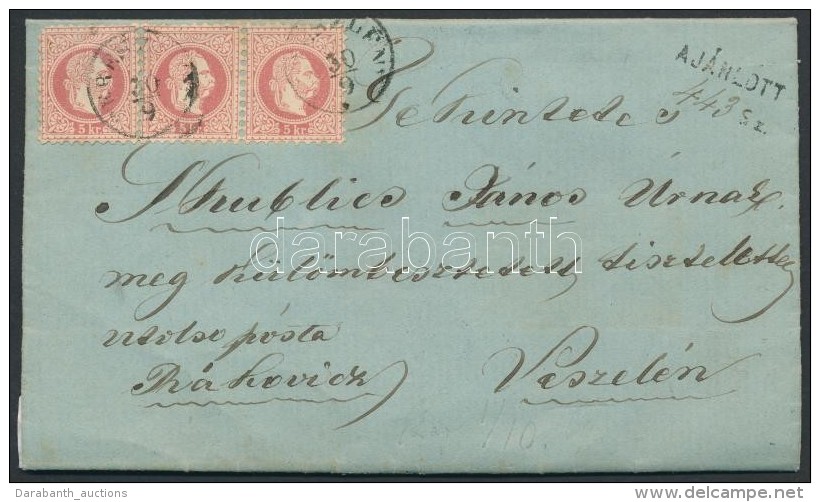 1869 5kr Hármascsík Ajánlott Levélen / Stripe Of 3 On Registered Cover... - Other & Unclassified