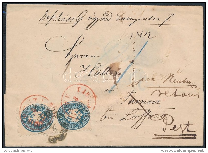 1864 2 X 10kr Ajánlott Levélen / On Registered Cover Piros / Red 'PEST / RECOMANDIRT'... - Other & Unclassified