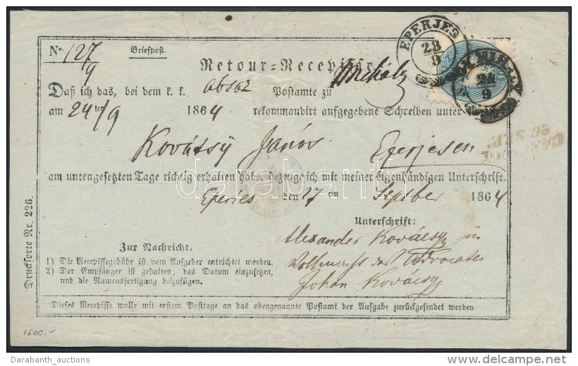 1864 10kr Tértivevényen Ajánlott LevélrÅ‘l /  / Retour Recepisse 'NAGY MIHÁLY' -... - Other & Unclassified