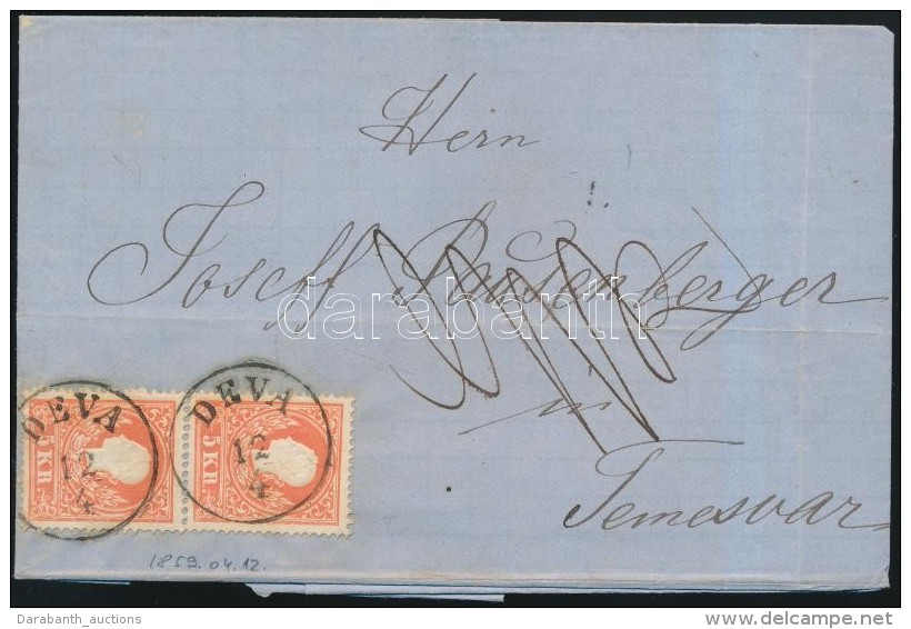 1859 2 X 5kr I. Levélen / On Cover 'DEVA' - 'TEMESVÁR' - Other & Unclassified