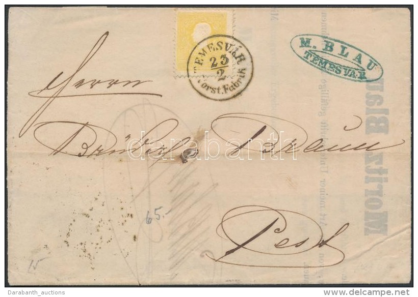 1858 2kr II. Típus Levélen / On Cover 'TEMESVÁR / Vorsrt. Fabrik' - 'PESTH / Früh' - Other & Unclassified